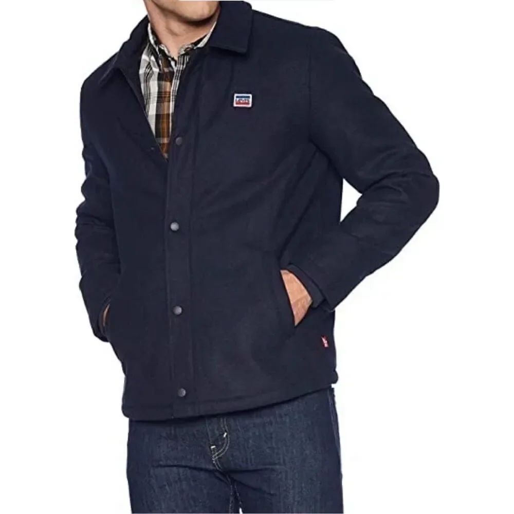 Levi's Men's Wool Blend Sherpa Lined Coaches Jacket Navy Size M New